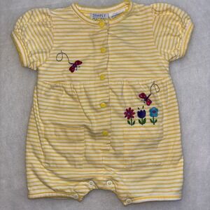 Vintage Simply Basic Bubble Romper Baby Girls‎ Sz 0-3 Months Embroidered 90s